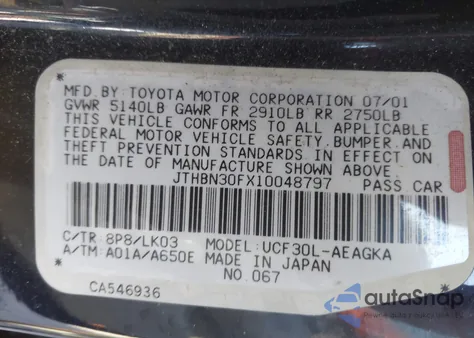 2001 Lexus Ls 430 from USA, damaged, VIN JTHBN30FX10048797